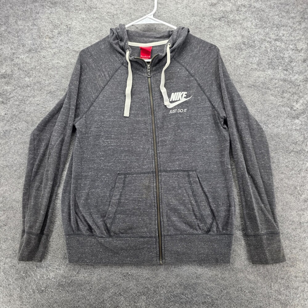 Nike Hoodie Womens Medium Full Zip Gray Long Sleeve Just Do It